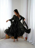 Thumbnail for Teeya Creation Black Color Mal Chanderi Silk Hand Embroidery Work Long Gown - Distacart