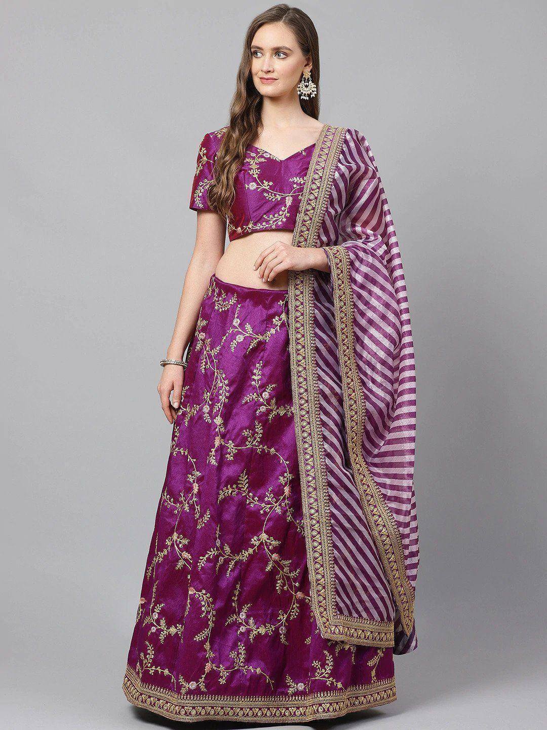 Tulsi Art Purple Semi-Stitched Myntra Lehenga & Unstitched Blouse With Dupatta - Dista