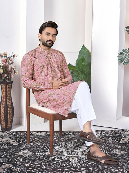 Anaita Peach Digital Printed Work Cotton Straight Kurta - Distacart