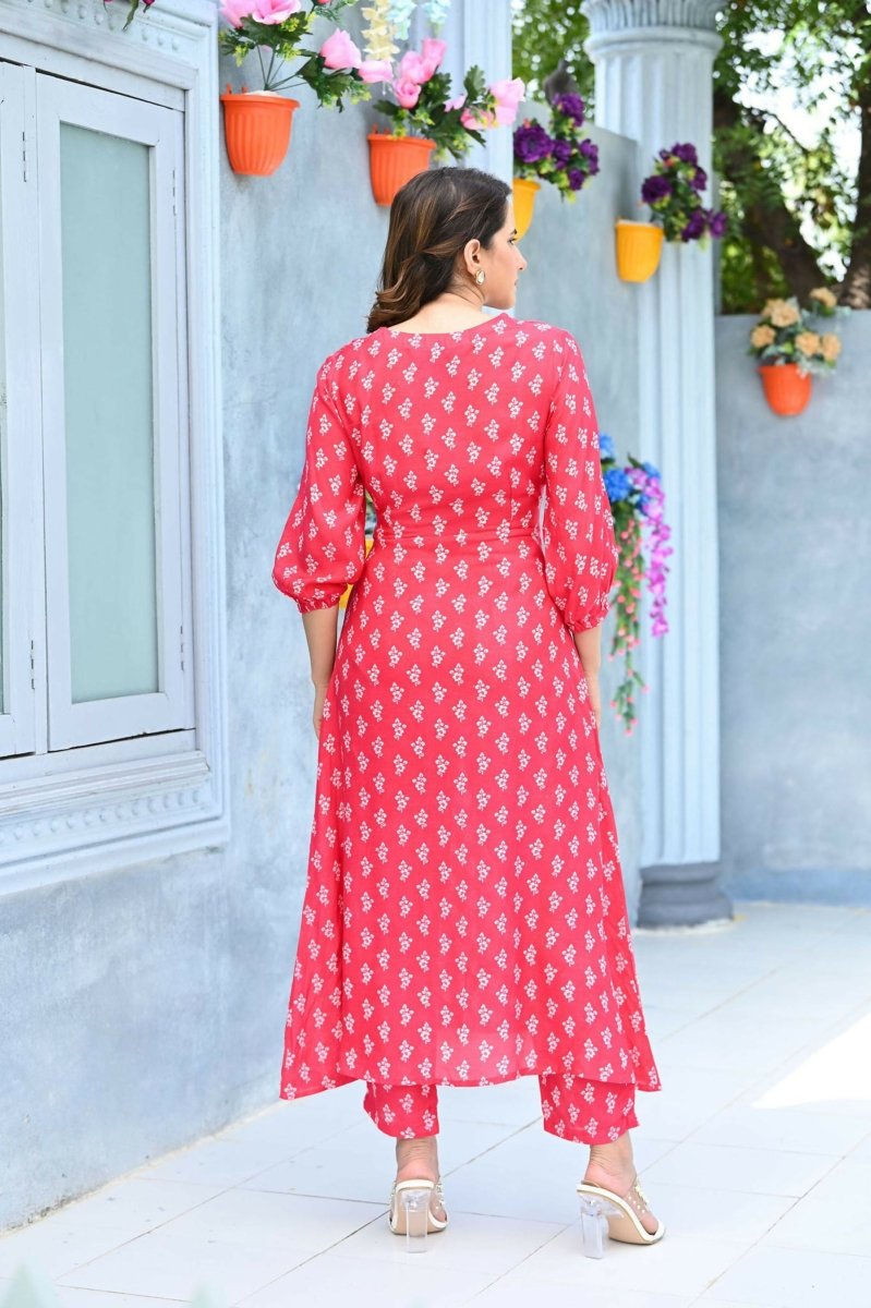 Aastha Fashion Women's Gajri Red Pure Muslin Heavy Digital Printed Designer Kurti with Pant - Distacart