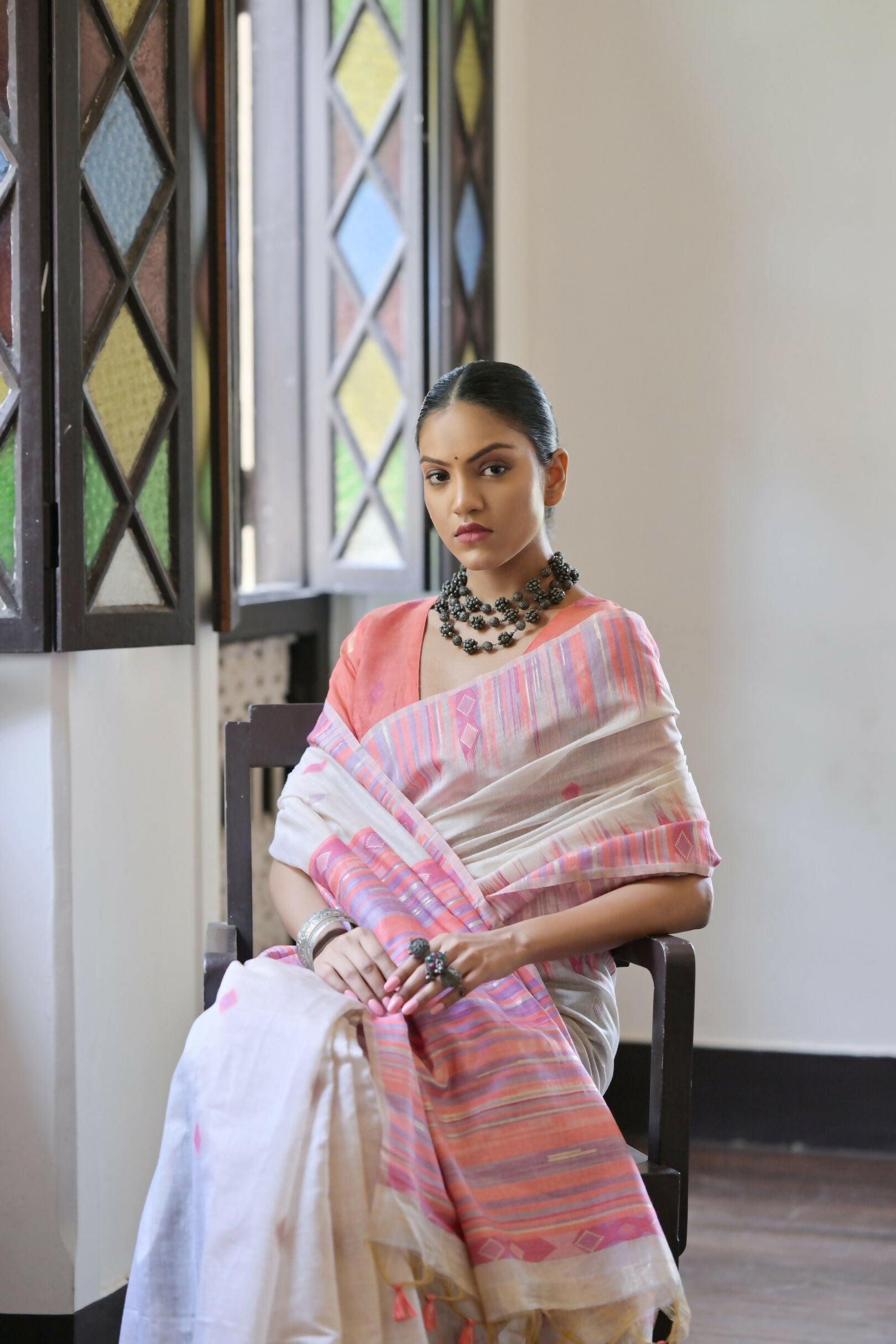 Vishnu Weaves Women's Peach Muga Cotton Saree with Blouse - Distacart