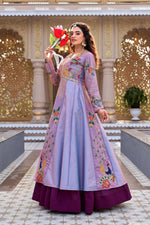 Thumbnail for Teeya Creation Womens New Simply Wear Embroidery Sequence With Thread Work Lavender Gown Set - Dista