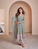 Thumbnail for Anaita Sky-Blue Georgette Readymade Suit with Codding Dori & Sequence Work - Distacart