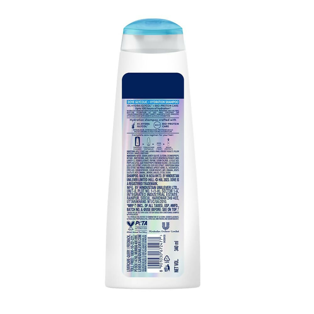 Dove Glycolic + Hydration Shampoo With 5% Hydra-Glycol For Upto 100 Hours Of Hydrated, Fluid Hair - Distacart