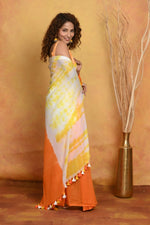 Thumbnail for Very Much Indian Tie & Dye Handloom Mul Cotton Saree - Orange Yellow - Distacart