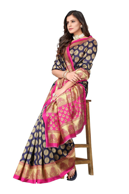 Vamika navy Printed Art Silk Saree - Distacart