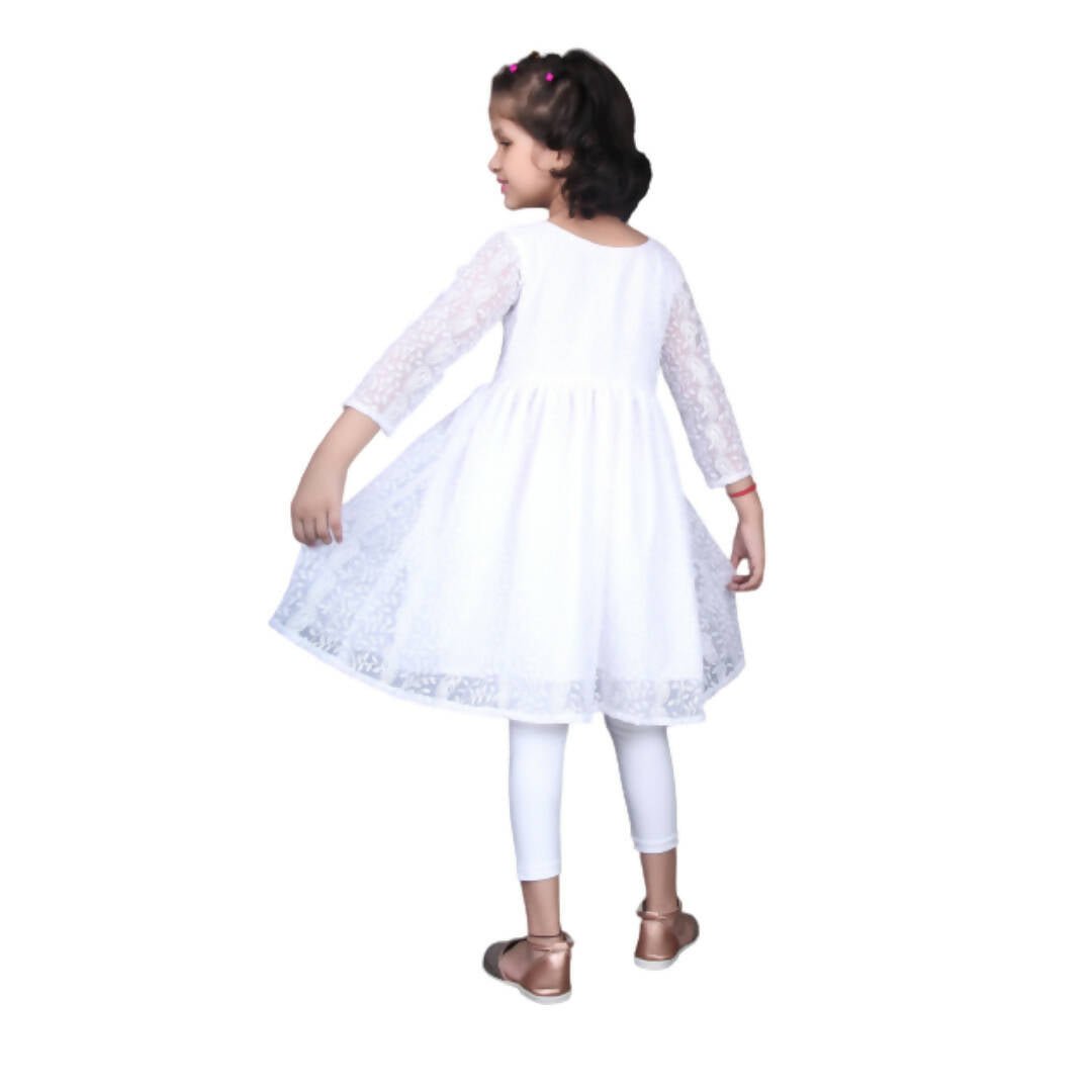 Akarshan viscose Lukhnowi Chikankari Anarkali kurta with Leggings - White - Distacart