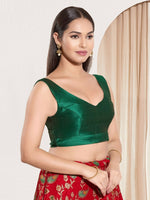 Thumbnail for Joban Fashion Bottle Green Mulberry Silk Padded Blouse With Round Neck Sleeveless
