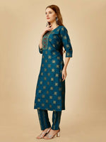 Thumbnail for Jyoti Fashion Women's Navy Blue Viscose Rayon Embroidered Kurta Pant Set - Distacart