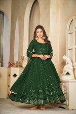 Thumbnail for Jyoti Fashion Women's Green Georgette Embroidered Anarkali Kurta Pant Set With Dupatta - Distacart