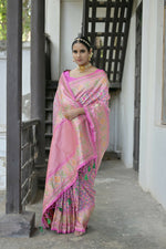 Thumbnail for Vishnu Weaves Women's Baby-Pink Paithani Silk Saree with Blouse - Distacart