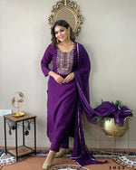 Thumbnail for Partywear Designer Wine Rayon Slub Stitched Suit With Dupatta - Tanisha - Distacart