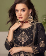 Thumbnail for KC Black Wedding Wear Embroidered Crush Silk Salwar Suit - Dista