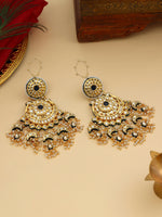 Thumbnail for Ruby Raang 22k Gold Polished Kundan Chand Earrings With Ear Chains