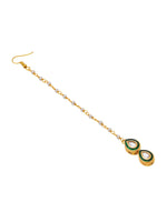 Thumbnail for Ruby Raang Green Double Teardrop Kundan Maang Tikka with Meenakari