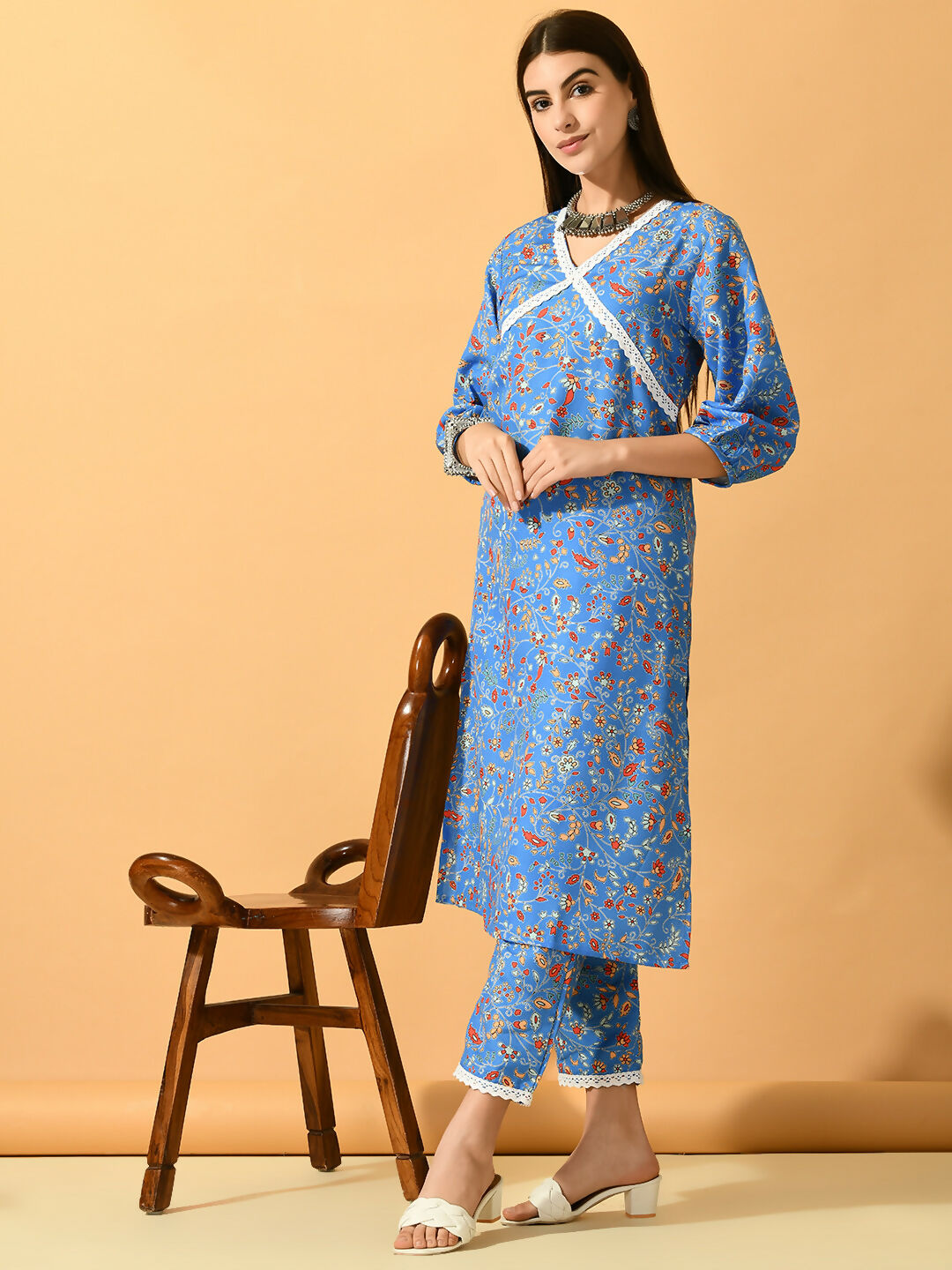 Myshka Women's Blue Printed Party Kurta Sets - Distacart