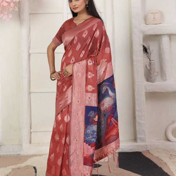 Astita Linen Cotton Rust Saree