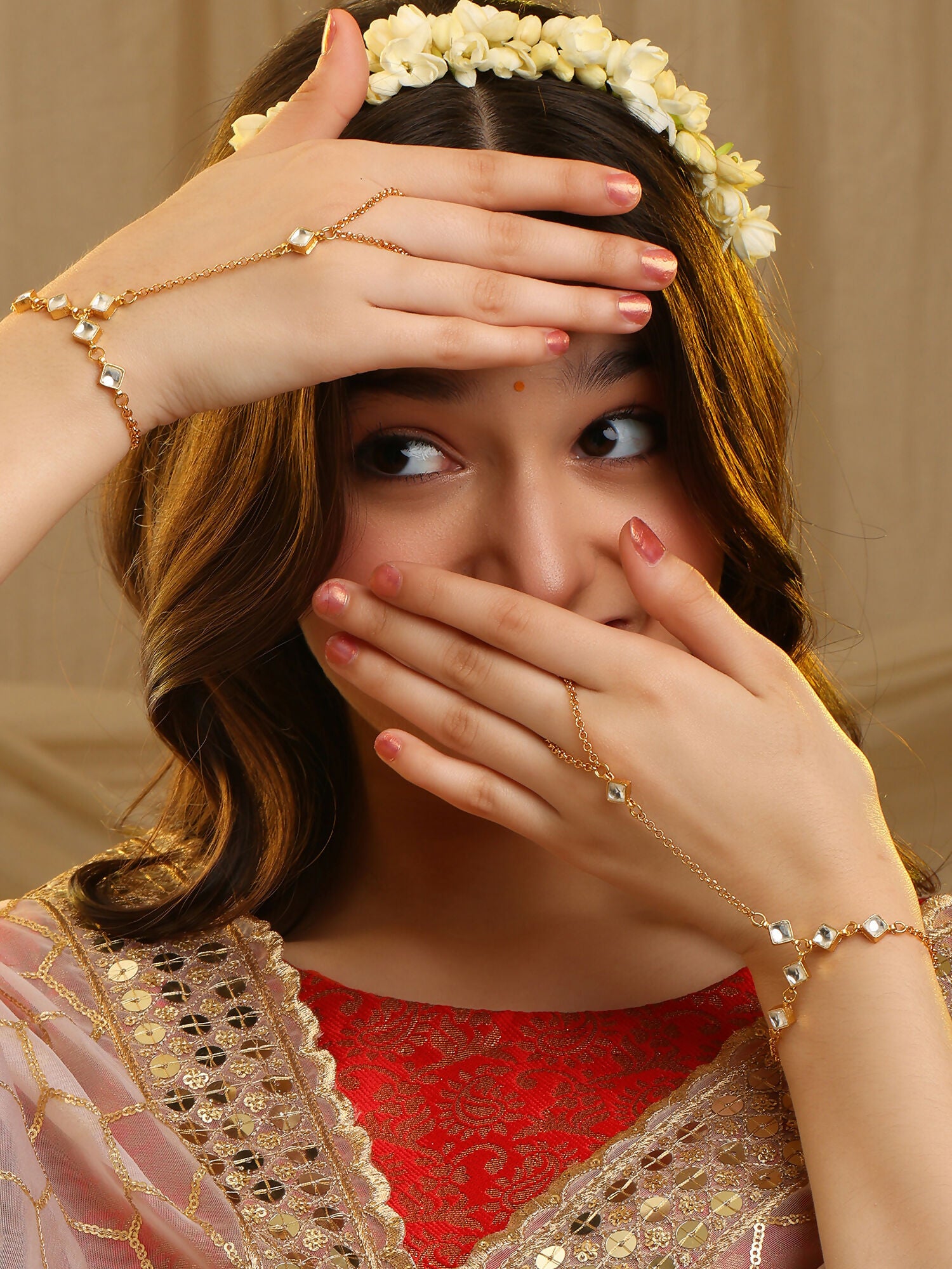 Ruby Raang Kundan Haath Phool