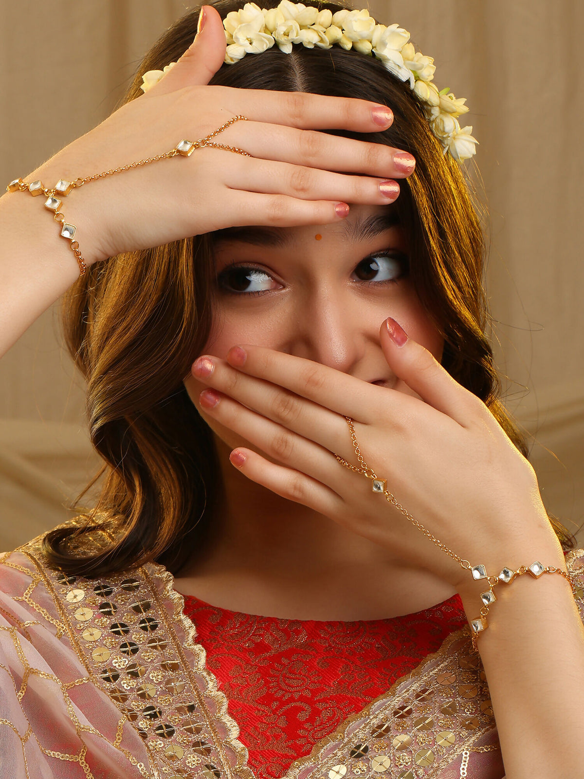 Ruby Raang Kundan Haath Phool - Distacart