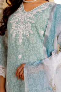 Thumbnail for Vaasva Women Sky Blue Linen Floral Printed Kurta, Pant & Dupatta set - Distacart