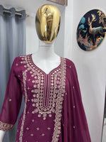 Thumbnail for Teeya Creation Wine Color Faux Georgette Embroidery Work Party Wear Salwar Suit - Distacart
