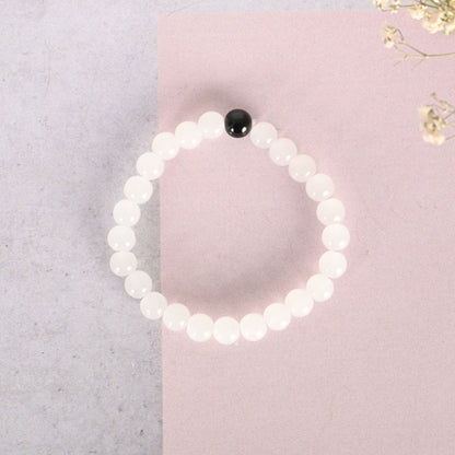 NVR Men & Women White Marbel Crystal Elasticated Bracelet - Distacart