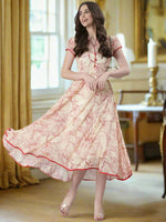 Thumbnail for Souchii Floral Tiered Midi Dress For Women – Elegant Beige Button-Front A-Line