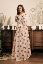 Thumbnail for Vastranavya Cream Digital Printed Linen Ready To Wear Designer Saree with Unstitched Blouse - Distacart