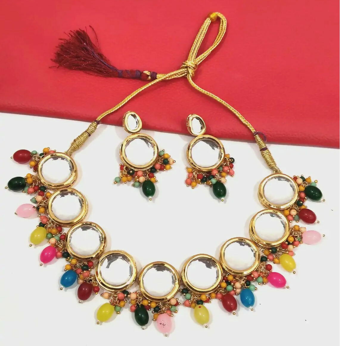 Joban Fashion Hand Made High Quality Gold Plated Base Metal Alloy Kundan Stone Studded Kundan Jewellery Set