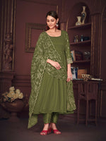 Thumbnail for Jyoti Fashion Women's Olive Green Georgette Embroidered Anarkali Kurta Pant Set With Dupatta - Distacart