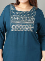Thumbnail for Sztori Plus Size Floral Yoke Design Thread Work Straight Kurta