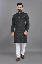 Thumbnail for Anaita Black Weaving Linen Cotton Straight Kurta - Distacart