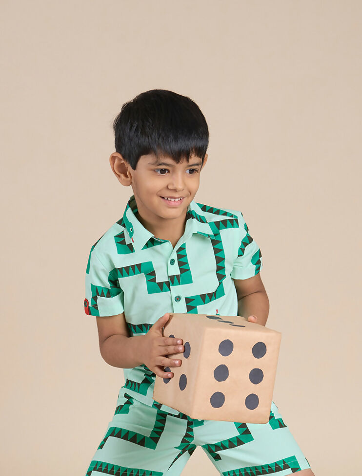 Snakes and Ladders Boys Green Table Print Shirt from Siblings Collection - Distacart