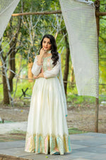 Thumbnail for Joban Fashion White Chinnon Silk Sequence Embroidery Work Readymade Kurta Set