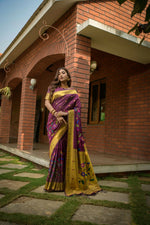Thumbnail for Jyoti Fashion Women's Wine Paithani Silk Zari Woven Saree with Blouse - Distacart
