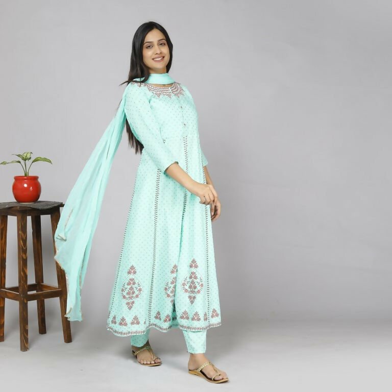 Alvano Women's Stylish Rayon Anarkali Kurta with Pant and Dupatta set Casual wear, Partywear, Wedding - Distacart