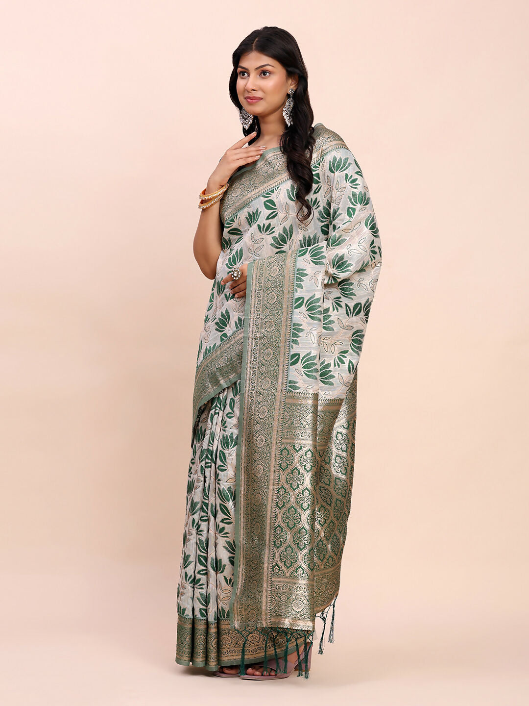 Astita Linen Cotton Green Saree