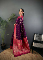 Thumbnail for Joban Fashion Banarasi Purple Woven Butti Soft Silk Saree