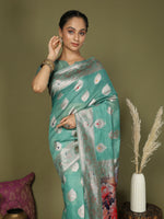 Thumbnail for Astita Linen Cotton Rama Green Saree