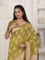 Thumbnail for Astita Linen Cotton Mhendi Green Saree