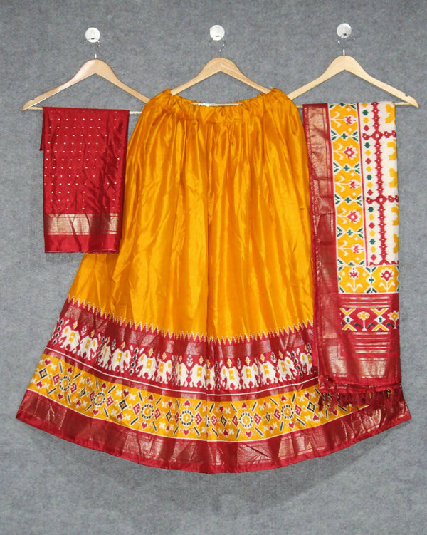 Preksha Creation Tusser Silk With Patola Print With Foil Print Women Lehenga Choli - Orange - Distacart