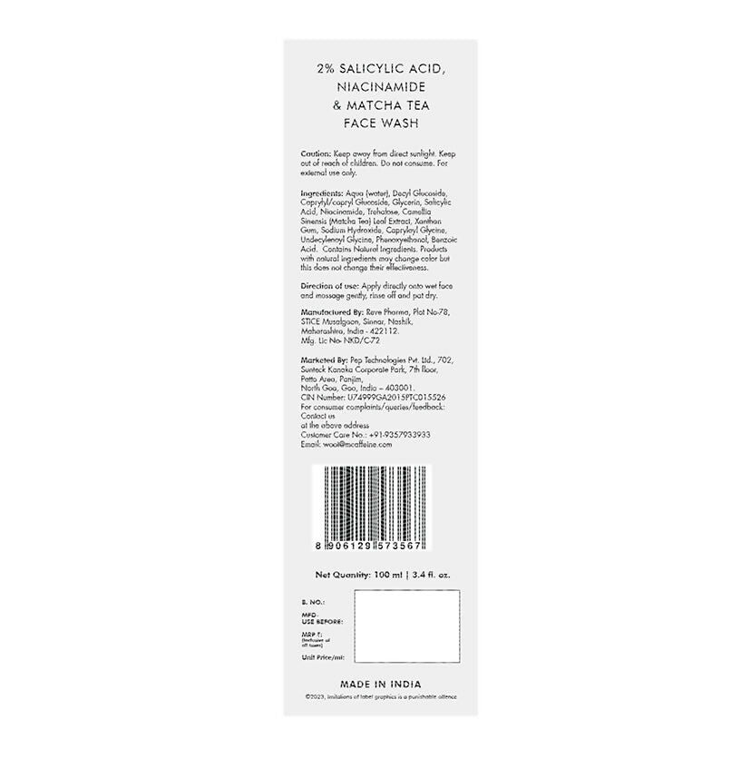 mCaffeine 2% Salicylic Acid Niacinamide & Matcha Tea Face Wash - Distacart