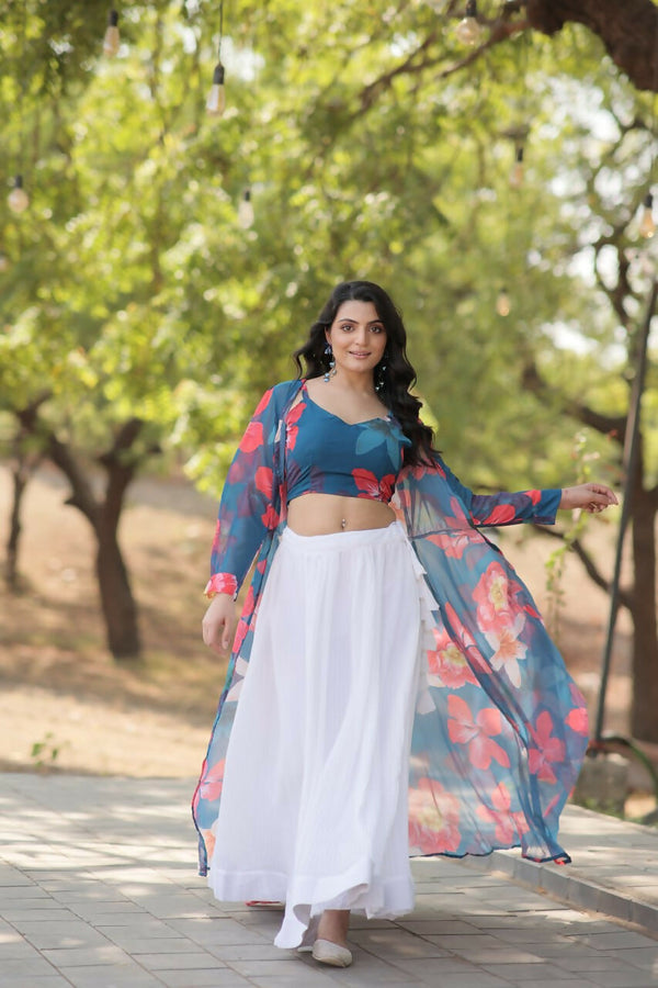 Vastranavya Latest Fancy Party Wear Lehenga Choli With Shrug - Blue - Distacart