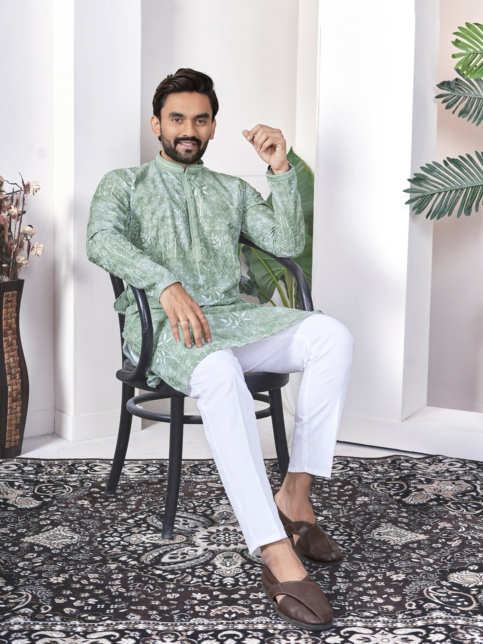 Anaita Sea Green Digital Printed Work Cotton Straight Kurta - Distacart