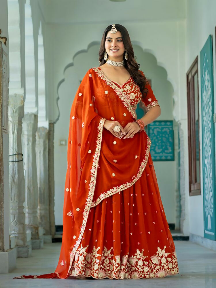 Lehenga Mart Rust Designer Wedding Wear Lehenga Choli - Dista