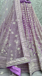 Thumbnail for Jyoti Fashion Women's Mauve Net Patterned Thread Embroidered with Sequins Wedding Lehenga Choli - Distacart
