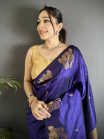 Thumbnail for Joban Fashion Violet Motifs Zari Weaving Soft Silk Banarasi Saree - Dista