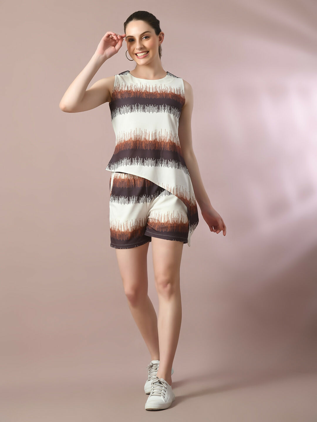 Myshka Women's Multi Printed Round Neck Party Top With Shorts Co-ord set - Distacart