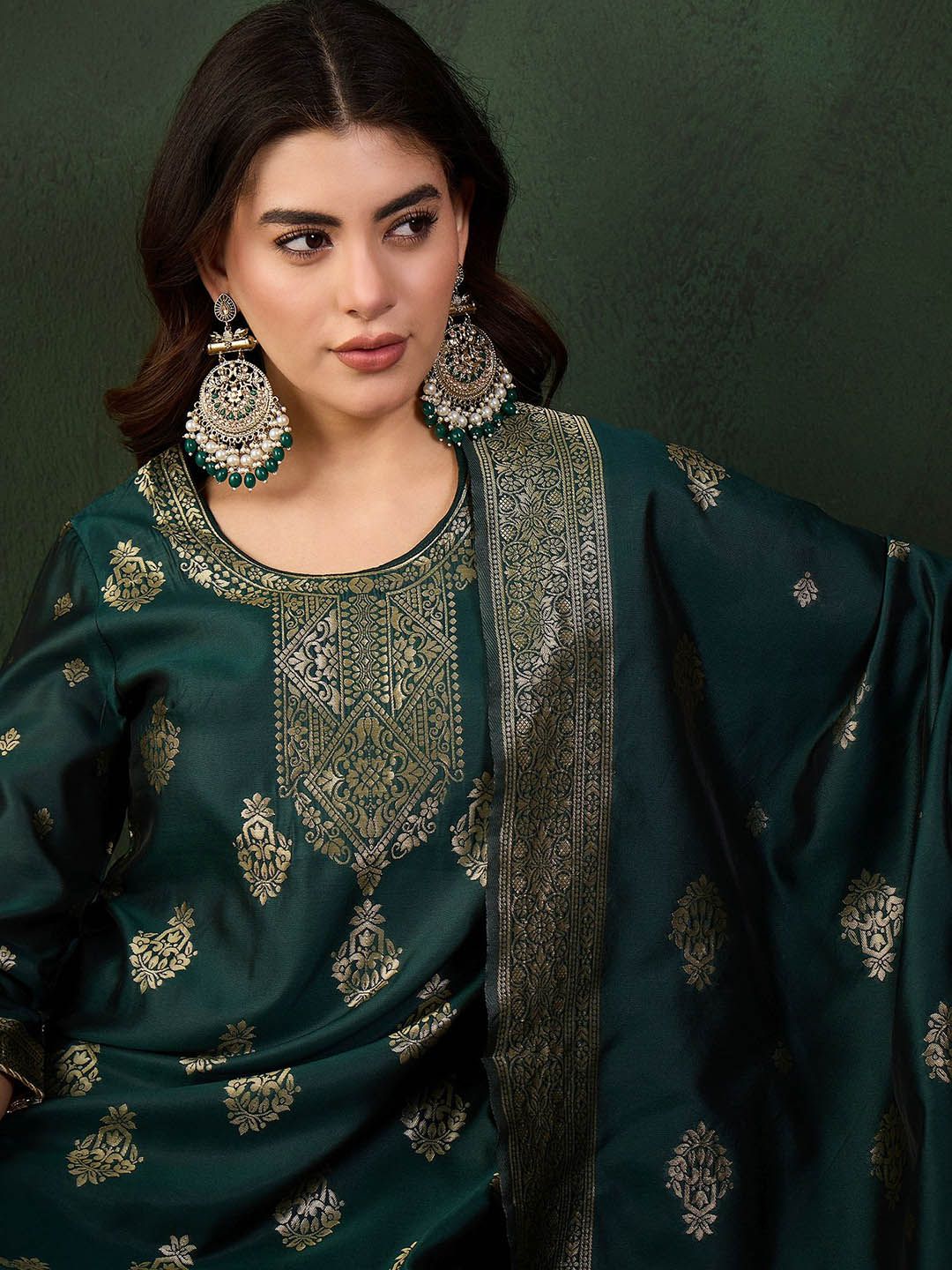 Sangria Woven Design Kurta & Trouser With Dupatta - Distacart