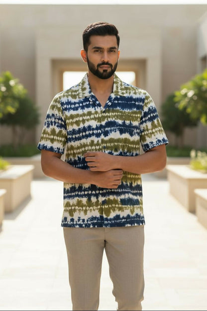 Prakriti — Olive Indigo Shibori Cotton Shirt by Hilo Design - Dista